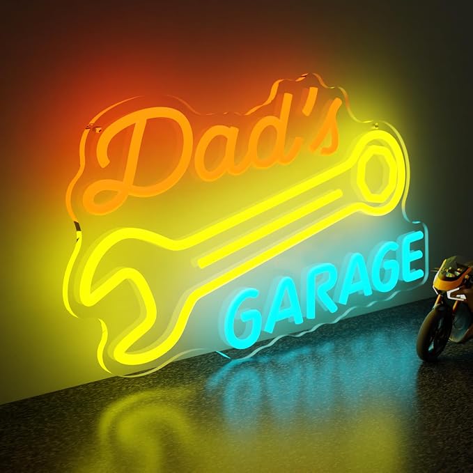 Dad's Garage Neon Sign for Garage Workshop Man Cave Wall Decor | Dimmable LED Garage Neon Sign for Basement Bar Office Auto Repair Shop Dad Father Mechanic Car Lover Gift Decor