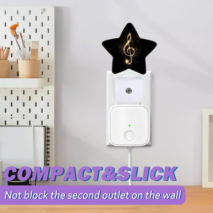 Gold Music Note Night Lights Plug Into Wall Decorative,Black Shiny Sleep Friendly Lamp, Energy Efficient Dusk-to-Dawn Sensor Nightlights for Kid Bedroom Nursery Bathroom