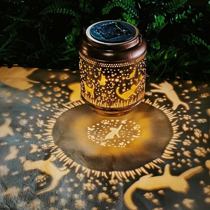 Cat Solar Outdoor Waterproof Lantern Garden Decor Birthday Gifts for Women Mon Grandma Metal Hanging Solar Lights Outside LED Lanterns for Yard Patio Lawn Pathway Landscape (Cat)