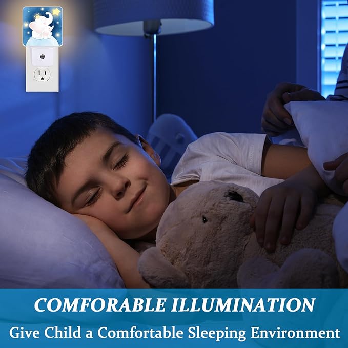 Little Cute Elephant Star Night Light, Plug-into Wall Starry Night Moon Nightlight Lamp with Dusk to Dawn Sensor, Led Lamp 0.5W Energy Efficient for Boys Girls Adults Home Decor