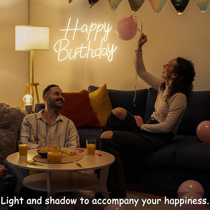 Happy Birthday Neon Sign, 21.7 x 15.1 Inch Neon Signs Large Size, Happy Birthday Neon Light for Wall Decor, Big Birthday Neon Lights for Bedroom Cafe Party Any Ages Bday Celebration Decoration