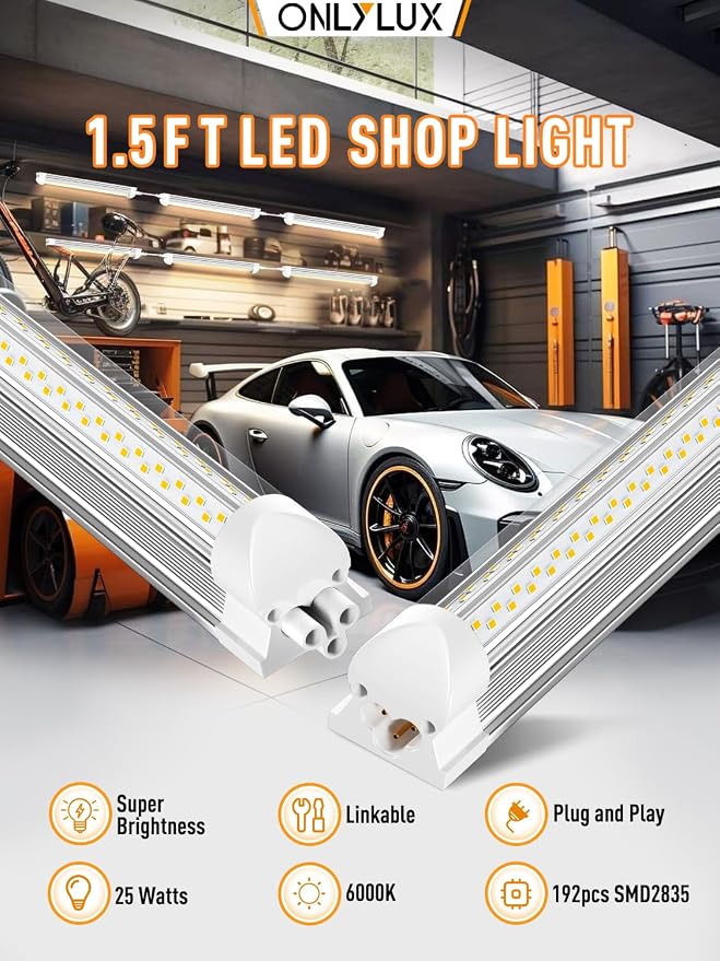 LED Shop Light, 25W 3750LM 6000K Super Bright(6 Pack) | Plug and Play, Linkable Utility Shop Lights for Garage, Cabinet, Workbench, Workshop