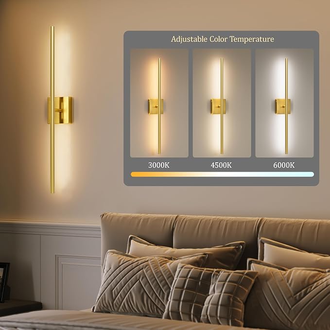 Morauroral Painted Gold Battery Operated Wall Sconces with Remote Control, Rechargeable Wall Sconces Set of 2, LED Sconces Wall Lighting, Wireless Wall Lights for Bedroom, Living Room, Background Wall