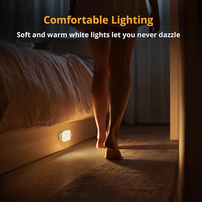 Rechargeable Night Light with Motion Sensor, 1500mAh Battery Operated Nightlights, Stick-on LED Closet Light, 1-80LM Dimmable Brightness for Bathroom, Kitchen, Stairs, Hallway, 3 Packs