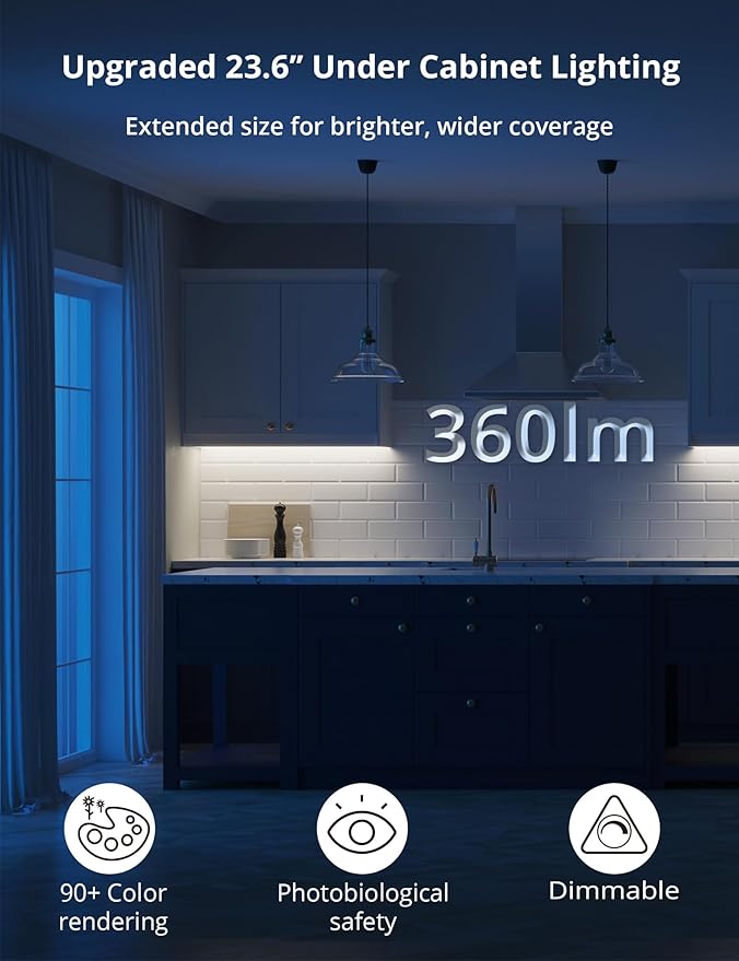 23.6in Under Cabinet Lighting, 101-LED, Dimmable, Rechargeable 4400mAh Battery, Indoor Wireless Motion Sensor Closet Light for Kitchen, Counter, Wardrobe (Silver)-3 Pack