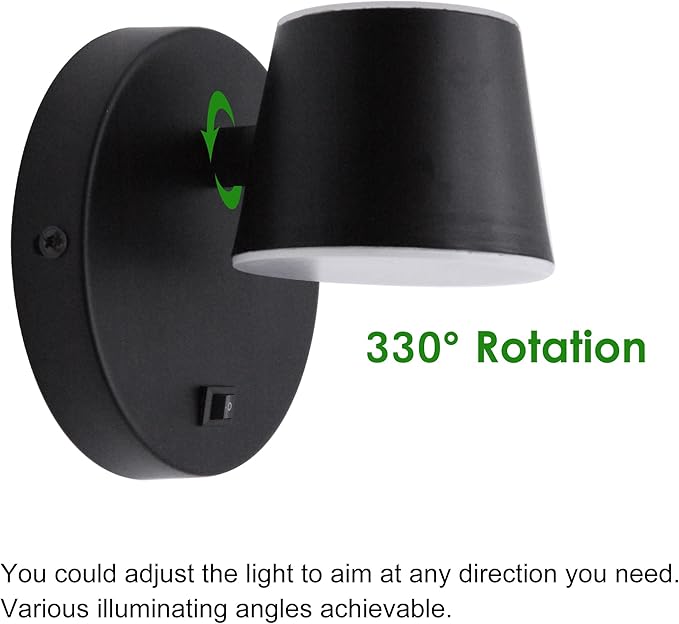 RV LED Bedside Reading Light with Switch - 2 Pack, 350° Rotatable 12V RV Vanity Wall Sconce, Black Finished, 12Volt RV Interior Lights for RV Camper Trailer Motorhome Boat