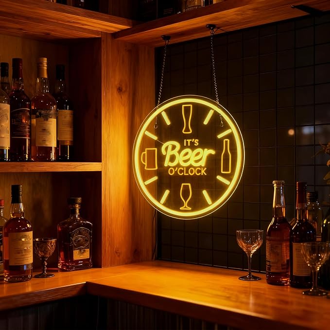 Beer Neon Sign Bar Neon Sign It's Beer O'Clock Sign for Wall Decor Man Cave | LED Dimmable USB Powered Neon Beer Signs for Home Bar,Kitchen Basement Bar,Bachelor Party,Pub Wall Decor, Beer Lovers Gift