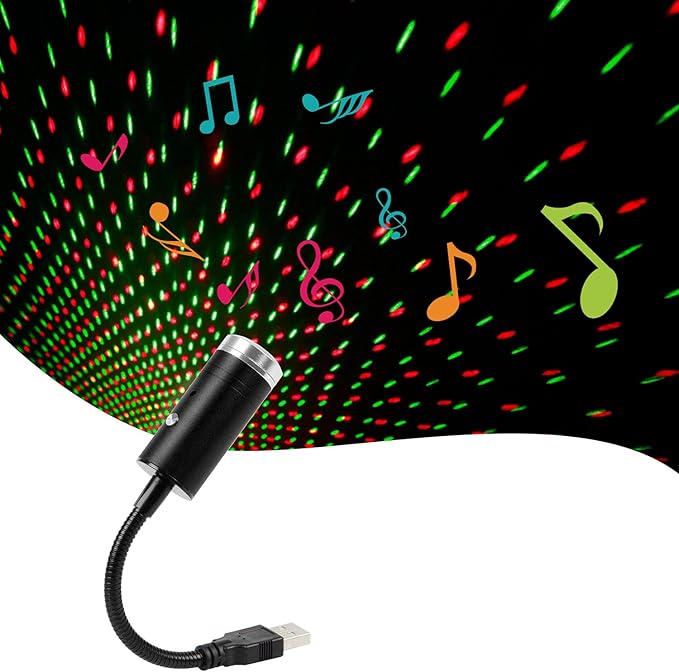 USB Star Light Sound Activated Projector, 3 Colors + 9 Lighting Effects, Aevdor Auto Roof Star Romantic USB Night Light for Bedroom, Car, Party, Ceiling and More- Plug and Play (Red & Green)