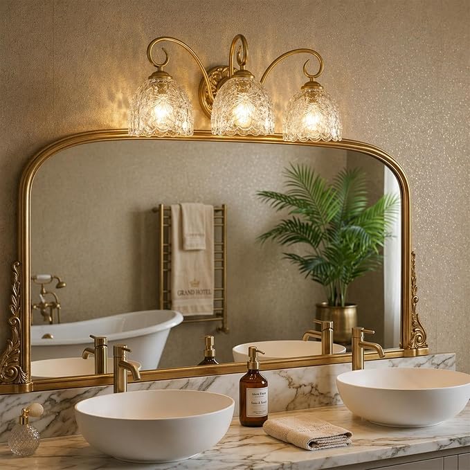Hamilyeah Gold 3-Light Vanity Bathroom Light Fixtures Over Mirror, Vintage Vanity Lights Wall Sconce Light Fixture for Bathroom Vanity, Bedroom, Hallway, Farmhouse Bathroom Lighting