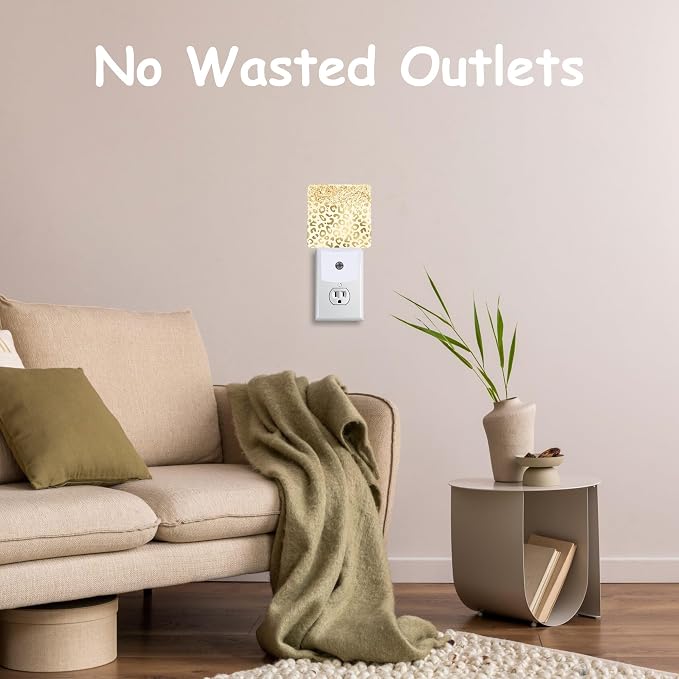 Night Light Plug Wall,Gold Glitter Leopard LED Night Lights with Dusk to Dawn Light Sensor for Women Girls Boys Room Decor,Hallway,Kitchen,Bathroom,Nursery,Stairs
