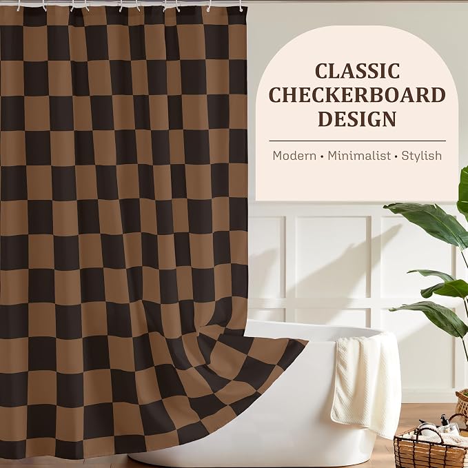 Ohocut Checkered Shower Curtain, Brown Black Plaid Shower Curtains for Bathroom, Cute Retro Checkboard Shower Curtain Vintage Aesthetic, Washable Fabric Bath Curtain 72''x72''