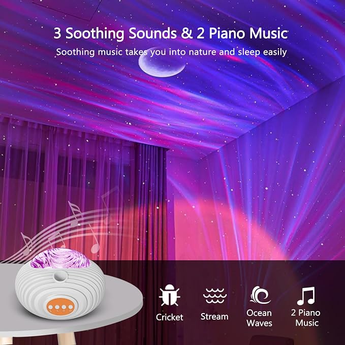 ELITUN Star and Aurora Night Light, Dual Effect Moon Galaxy Projector | Ambient Lighting for Bedroom, 14 Colors with White Noise, Timer Control, Birthday Gifts for Girls, Boys, Adults