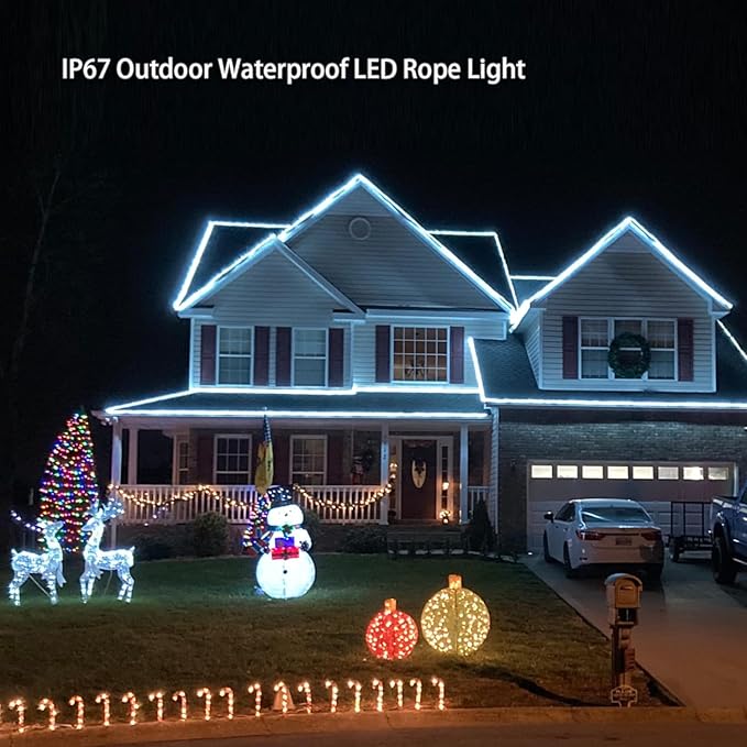 Outdoor LED Rope Lights Indoor Daylight White 6500K Waterproof 432 LEDs 40ft/12m Flexible Plug in 110V UL Listed Power Plug Garden Stairs Balcony Party Christmas