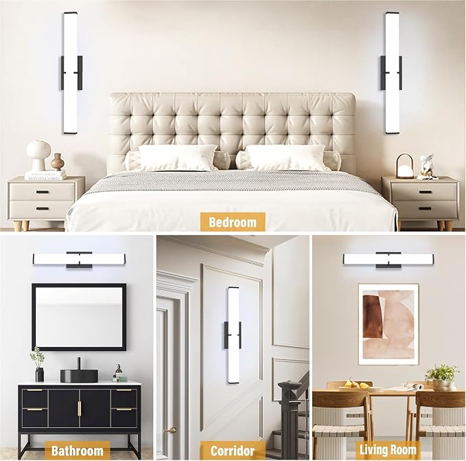 Bathroom Vanity Light with Night Light Cool White 5700K Black Modern Matte Bathroom Lighting Fixtures; 24 Inch IP44 25W Equivalent to Incandescent 250W for Over Mirror Vanity Light ETL Listed