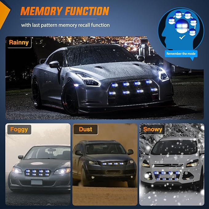 Nilight 8PCS Led Strobe Lights with Controller 12V 24V Sync Feature Blue White Emergency Hazard Warning Light 12 24 LED Surface Mount for Vehicle Car Truck RV ATV