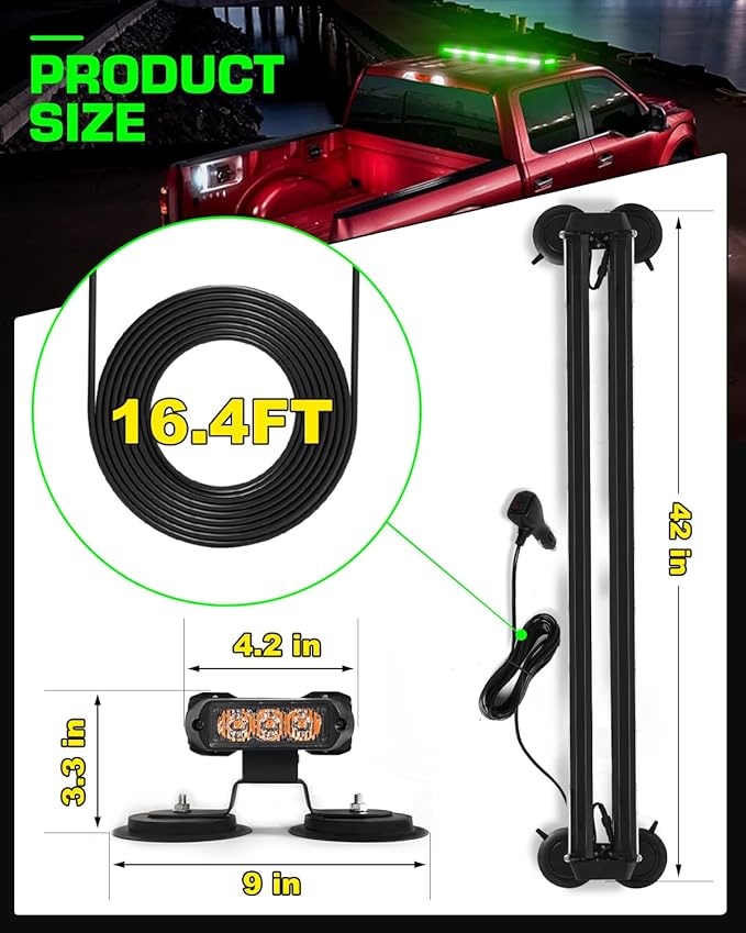 42" Traffic Advisor Light Bar Rooftop Emergency Warning Security Flash Strobe Light Bar with Magnetic Base for Construction Vehicles Plow Trucks Pickup, Green/White
