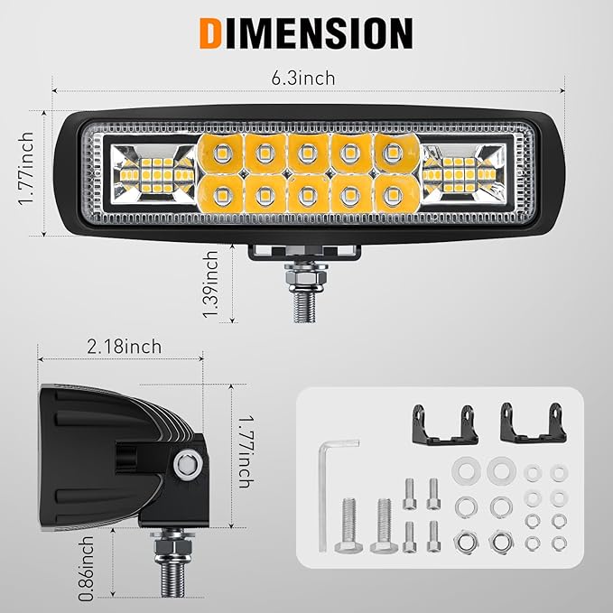 Nilight 6 Inch Yellow LED Light Pods 2 PCS 60W Flood Spot Combo Beam Off Road Work Driving Fog Lighting for 12V 24V ATV UTV Pickup Truck Tractor Boat