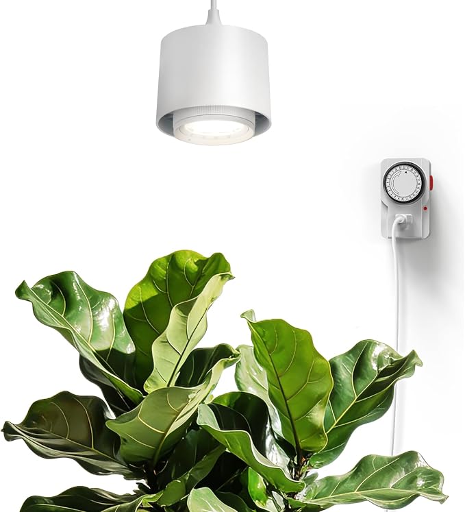 Barrina TR40 Hanging Plant Lights for Indoor Plant, 40W 4000K Full Spectrum | Adjustable Beam Angle 15°-60°, Hanging Grow Light with Mechanical Timer and 16.4FT Power Cord, for Garden Greenhouse, White
