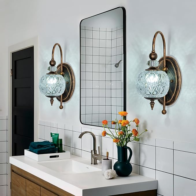 Piepooye Vintage Bronze Wall Sconce with Glass Globe Shade Mid Century G9 Bulb Wall Light Indoor Wall Lamp for Bathroom Farmhouse Bedroom Living Room Hallway