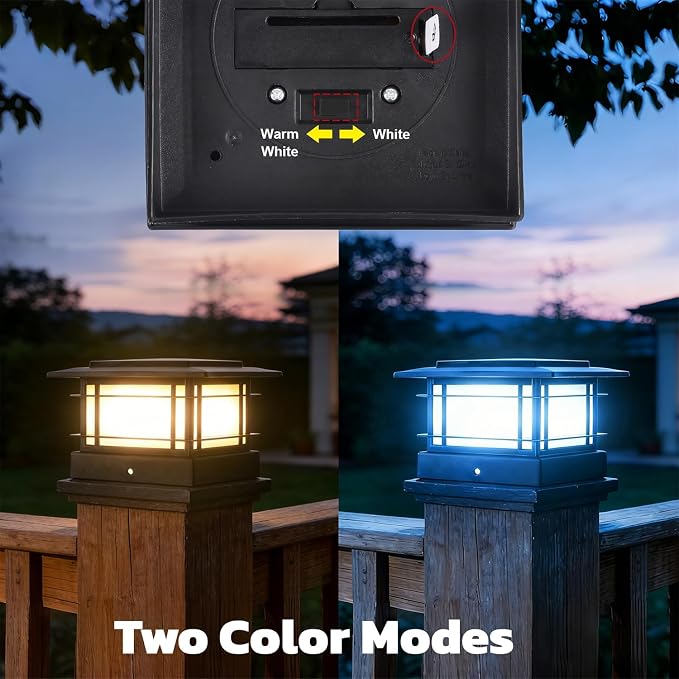 Dynaming 4x4 Solar Post Cap Lights Outdoor with 2 Color Modes, 12 Pack Fence Post Solar Lights Black Shell Fit for Vinyl/Wooden Posts, High Brightness SMD LED Lighting Decor for Garden Deck Patio