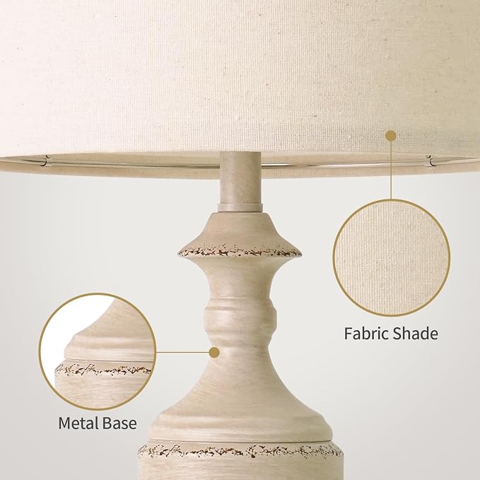BOBOMOMO White Lamps Set of 2-20.5" Antique White Bedside Lamps for Nightstand, Vintage Farmhouse Lamps for Entryway & Guest Room, Ideal for Small Spaces, Room Lamps for Bedroom