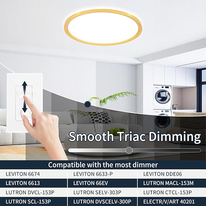 MOONSEA 16 Inch Flush Mount LED Kitchen Ceiling Light Fixture 32W Golden | 3000K/4000K/6500K , 3200LM Kitchen Light Fixtures, 0.98 in Low Profile Ceiling, Brightness Dimmable with Dimmer, Metal Frame