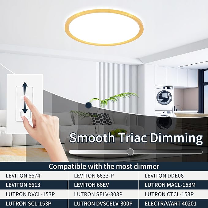 MOONSEA 20 Inch Flush Mount LED Ceiling Light Fixture 42W Golden | Adjustable 3000K/4500K/6000K, 4200LM Bright Kitchen Light Fixture, 10-100% Brightness Adjustable, 0.98in Low Profile