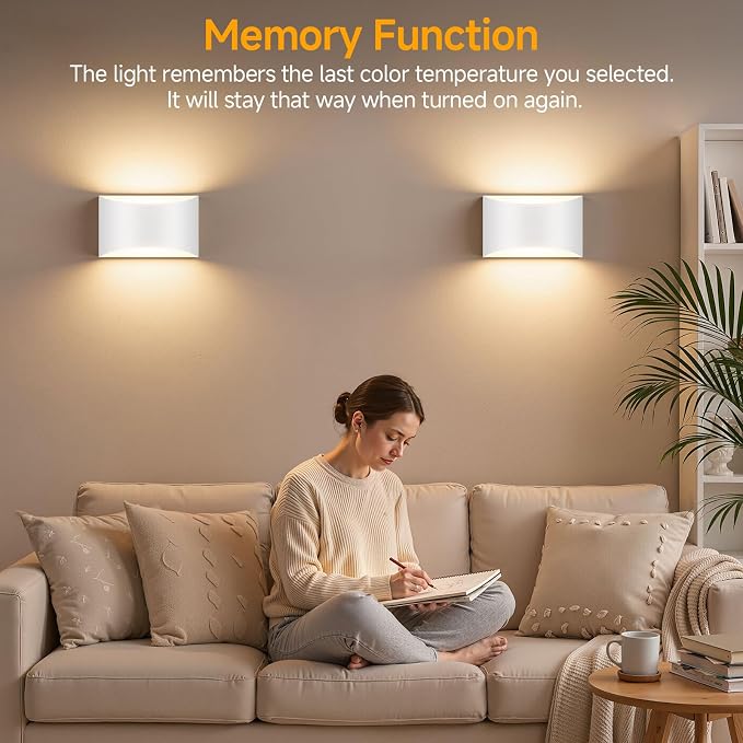 Battery Operated Wall Sconce Set of 2, Rechargeable Wall Lights | White Wireless Wall Mount Lights 3000K Bulbs, Touch & Remote Control, Clear Glass, Cordless Dimmable Indoor Lamp for Bedroom