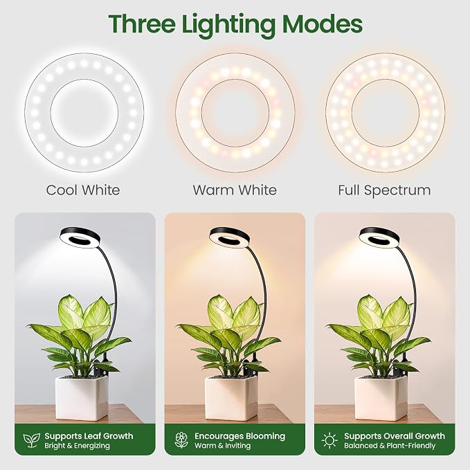 LORDEM Grow Lights for Indoor Plants, 2 in 1 Full Spectrum Plant Light with 360° Gooseneck, 48 LEDs, Auto Timer 6/8/12/16H, 3 Lighting Modes,5 Brightness Levels for Small Plants, Black