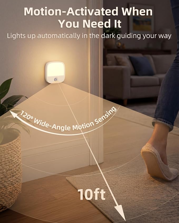 EZVALO Rechargeable Motion Sensor Night Lights, 2 Pack Magnetic Stick-On LED Lights with 3 Color Temperatures, Dimming Memory 1000mAh Battery Light for Closet, Bedroom, Hallway, Stairs, Bathroom