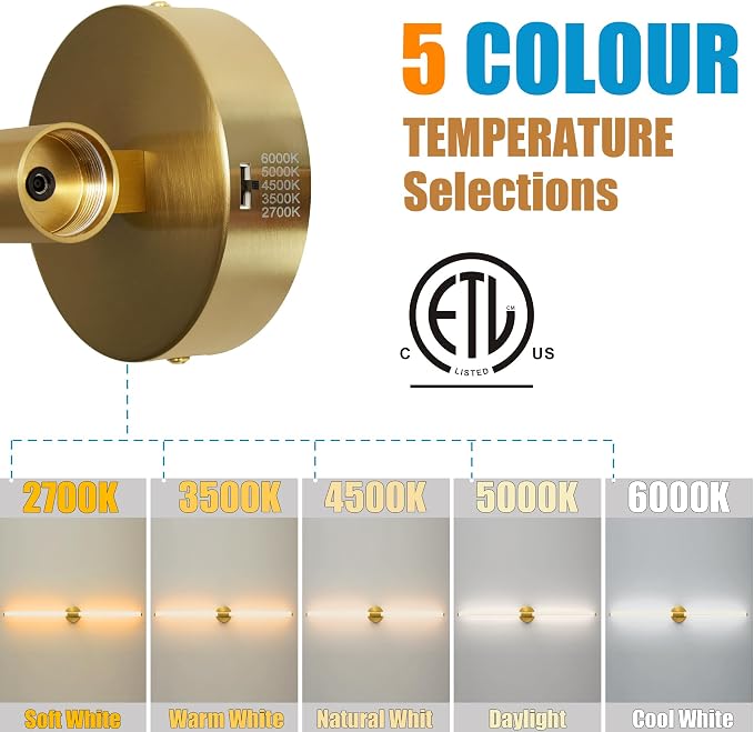 Gold Wall Sconces Set of 2 Hardwired LED Vanity Light 39"