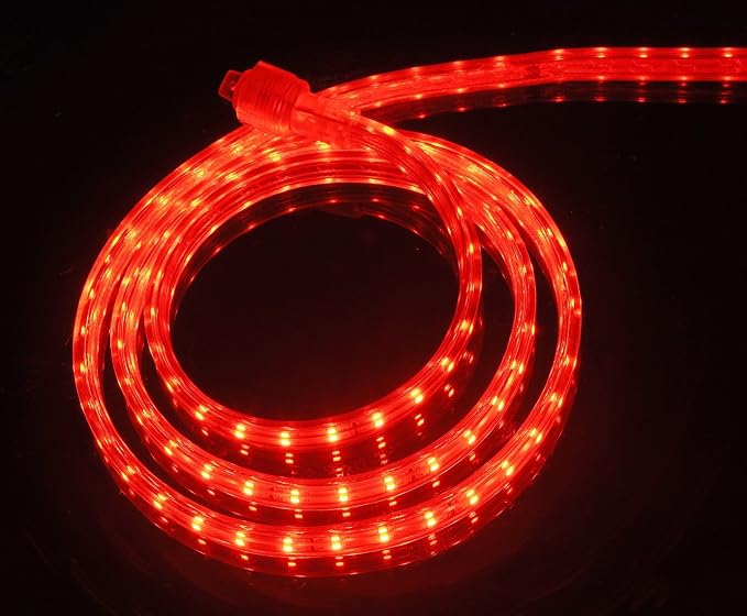 UL Listed, 3.3 Feet, 360 Lumen, Red, Dimmable, 110-120V AC Flexible Flat LED Strip Rope Light, 60 Units 3528 SMD LEDs, Indoor Outdoor Use, Accessories Included, Ready to use