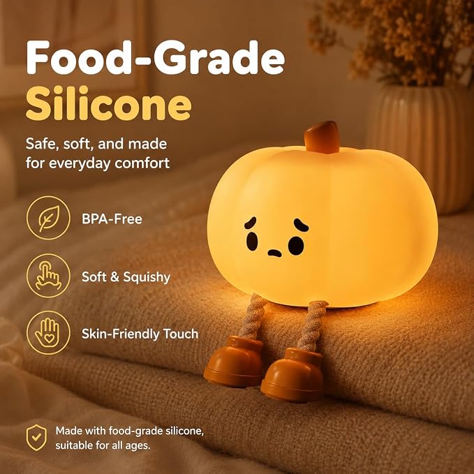 Bitter Pumpkin Night Light, LED Squishy Novelty Animal Night Lamp, Food Grade Silicone 3 Level Dimmable Nursery Nightlight for Desk Decor, Funny Gifts Stuff for Boys Girls Baby, White Elephant Gifts