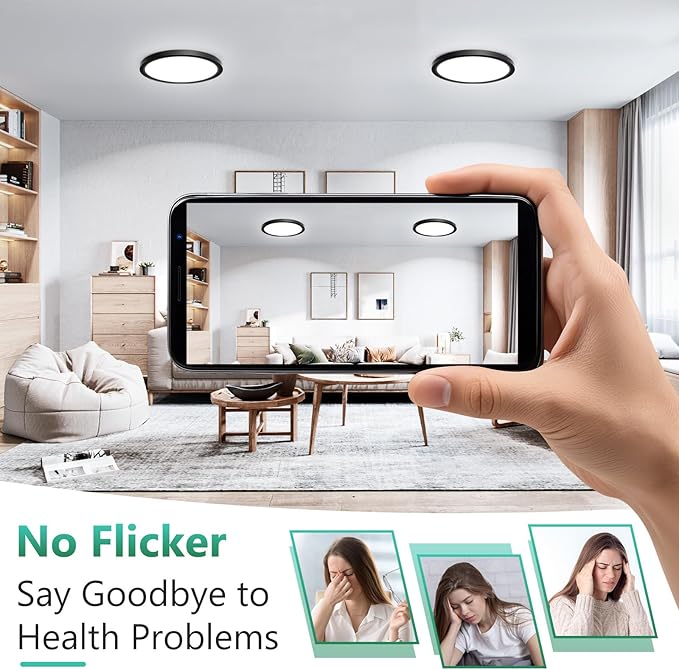 Brightever Black LED Flush Mount Ceiling Light Fixtures, 7 Inch 15W, Super Slim 0.67 Inch Small Ceiling Light, 5000K Daylight White 1600LM LED Ceiling Lamps for Bathroom, Pantry, Non-Dimmable, 6 Packs