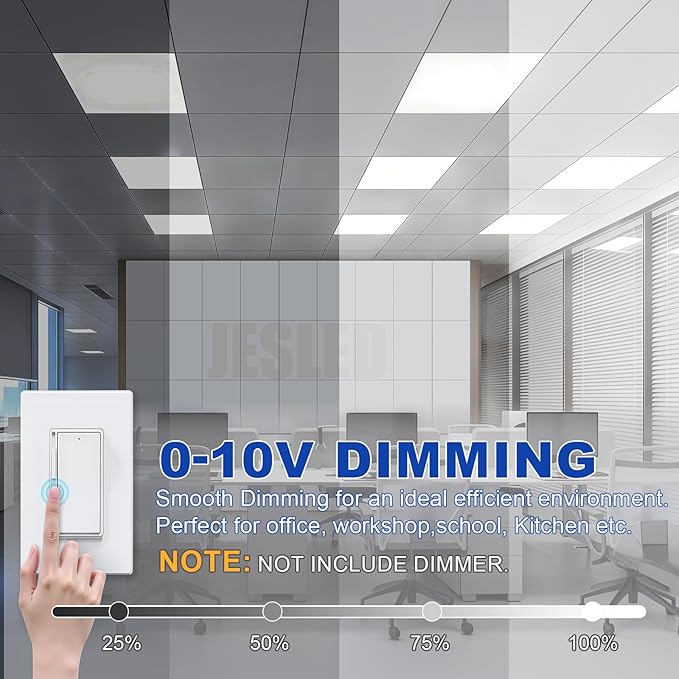 JESLED 12Pack 2x2 led Flat Panel Light, 6000LM, Drop Ceiling Lights Fixture for Office Kitchen Basement Laundry, 15W/20W/25W/30W/40W Selectable, 5CCT Switchable, 0-10V Dimmable, DLC ETL Listed
