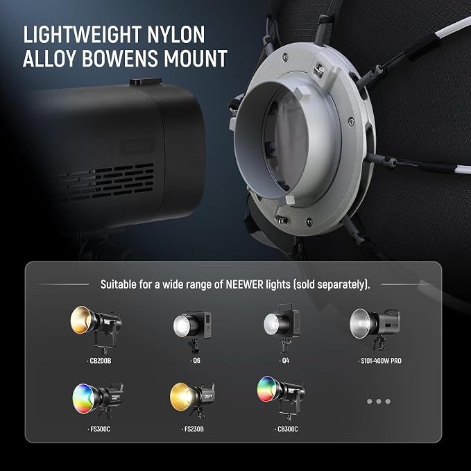 NEEWER Octagonal Softbox Kit, 17.7" Parabolic Soft Box with Light Diffusers for Studio Photography Video Recording Streaming Lighting Compatible with Aputure 120d Compatible with Godox SL60w, NS45P