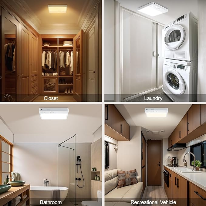 Motion Sensor Ceiling Light, 7000mAh Rechargeable Closet Light with Remote,2800K/4000K/6000K and Dimmable, Magnetic Wireless Shower Lamp for Bathroom|Stairs| Hallway(2PCS)