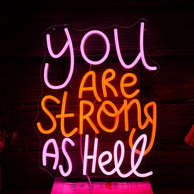 You Are Strong As Hell Neon Sign Dimmable Led Brave Sign Neon Light for Wall Decor USB Power Funny Letters Light Up Sign for Bedroom Kids Room Gymnasium Man Cave Shop Bar