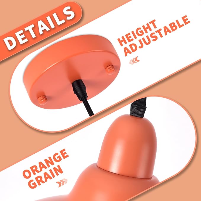 2 Pack 11.8" Orange Mid Modern Century Pendant Light ,MCM Orange Hanging Pendant Lights,Light Kitchen Island Dome Pendant Light, Modern Pendant Lights Dome Chandelier for Kitchen Island Dining Room