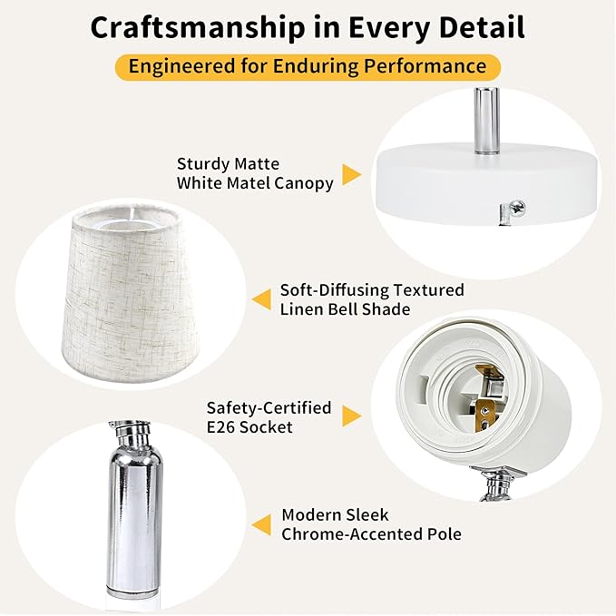 HiBay 1-Light Ceiling Track Lighting Fixture Farmhouse, Modern White Directional Flush Mount Spotlight w/Linen Shade for Bedside Picture Studio Art, E26 Base (Bulbs Not Included)