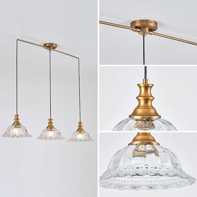 HDDFL Vintage 3 Light Pendant Light Fixtures Modern Glass Hanging Lights with Adjustable Cord for Kitchen Island Dining Room Living Room Hallway