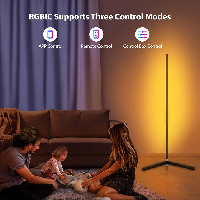 WISIMMALL RGB Corner Floor Lamp, Bluetooth APP and Remote Control Music Sync LED Modern Floor Lamp for Living Room, Light Timing, 398 Dimmable Modes, 64.5" RGB Color Changing Mood Lighting
