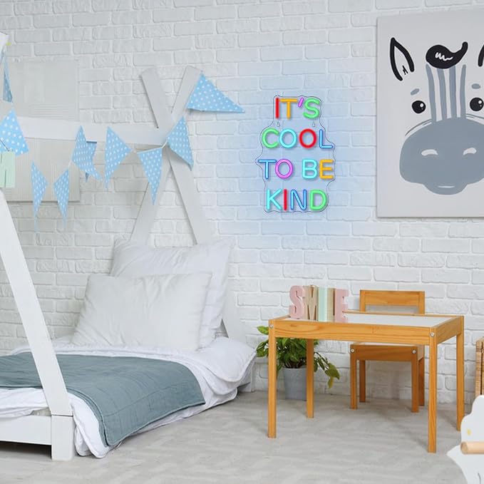 It's Cool To Be Kind Neon Sign Colorful Letter Neon Signs for Wall Decor Dimmable Student Neon Lights for Classroom Decor Positive Classroom Education Gifts