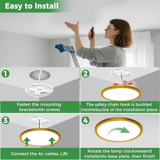 zemty 2Pack 15" LED Flush Mount Ceiling Light, 30W Dimmable 5CCT (3000K–6500K) Gold Round Fixture | Bright Low-Profile Lighting for Bedroom, Kitchen, Hallway, Living Room
