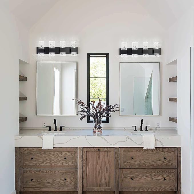 Black Bathroom Light Fixtures Crystal Bathroom Vanity 4 Light Over Mirror Modern LED Wall Light ，6000K Cool Light，40 Watts