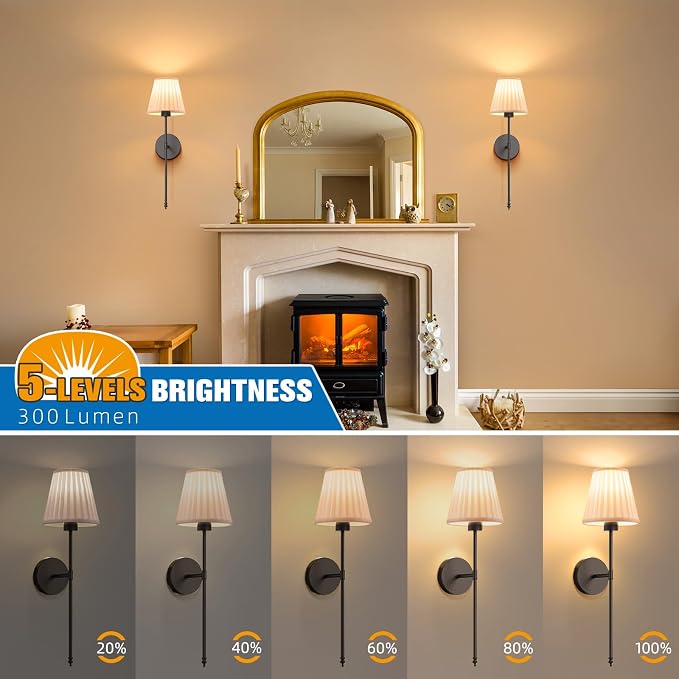 Battery Operated Wall Sconce Set of 2,Beige-Black Rechargeable Wall Lights with 10400mAh Dimmable Bulbs and Remote, 9 Colors Wireless Wall Lamps for Bedroom Living Room Hallway