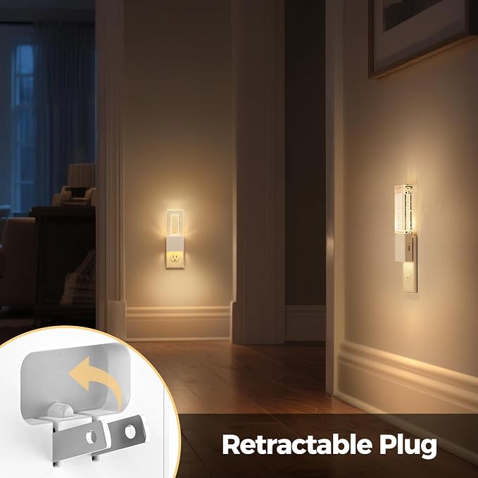 Night Lights Plug Into Wall, Bubble Acrylic Night Light | Foldable Plug Design, Dusk to Dawn Sensor, 3000K Soft White, Dimmable Nightlights for Bathroom, Hallway, Bedroom
