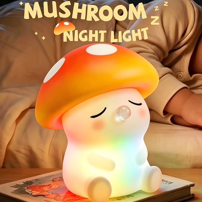 Led Cute Mushroom Night Light, Colorful Dimmable Nursery Kawaii Lamps, Super Squishy Silicone USB Rechargeable Beside Lamp, Used for Camping Party Room Decor(Mushroom)