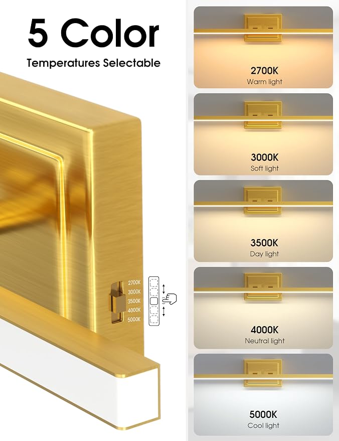 VOLISUN Bathroom Vanity Light 55 inch, 36W Dimmable 5CCT Led Bathroom Light Fixture Over Mirror, Gold Bar Vanity Light for Bathrooms-ETL Certificated