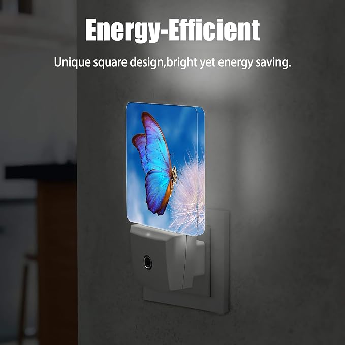 Blue Butterfly Night Light, Dandelion Night Lights Plug into Wall Decor for Bedroom, Bathroom, Hallway, Kitchen, Dusk to Dawn Sensor Nightlights for Girls Women Room Gifts